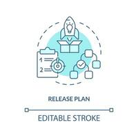 Plan turquoise concept icon. Software development. Release management strategy step abstract idea thin line illustration. Isolated outline drawing. Editable stroke vector