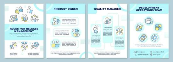 Roles for release management blue brochure template. Leaflet design with linear icons. Editable 4 vector layouts for presentation, annual reports