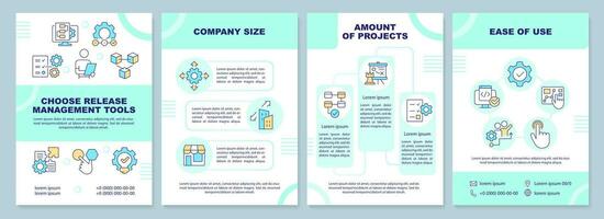 Choose release management tools blue brochure template. Leaflet design with linear icons. Editable 4 vector layouts for presentation, annual reports