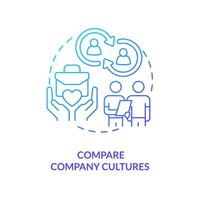 Compare company cultures blue gradient concept icon. Small business merger guide abstract idea thin line illustration. Shared values of employees. Isolated outline drawing vector