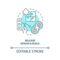 Design and build turquoise concept icon. Release management process step abstract idea thin line illustration. Isolated outline drawing. Editable stroke vector