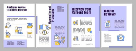 Program of customer service training purple brochure template. Leaflet design with linear icons. Editable 4 vector layouts for presentation, annual reports