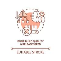 Poor build quality and output speed red concept icon. Release management issue abstract idea thin line illustration. Isolated outline drawing. Editable stroke vector
