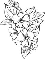 primrose flower art, outline primula flower drawing. primula flowers illustration coloring page, simplicity, Embellishment, monochrome, vector art, Outline print with blossoms primrose, leaves and bud