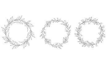 Floral Frames Line Art, Fine Line Greenery Frames Hand Drawn Illustration. Outline Leaves and Flowers. vector