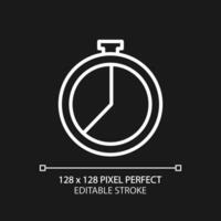 Countdown timer pixel perfect white linear icon for dark theme. Keep tracking time. Stopwatch tool. Timing. Thin line illustration. Isolated symbol for night mode. Editable stroke vector