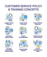 Customer service policy and training concept icons set. Corporate benefits idea thin line color illustrations. Isolated symbols. Editable stroke vector