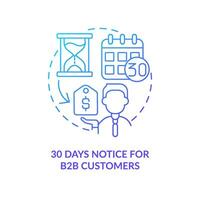 Thirty days notice blue gradient concept icon. B-to-B clients. Communicate price increase guideline abstract idea thin line illustration. Isolated outline drawing vector