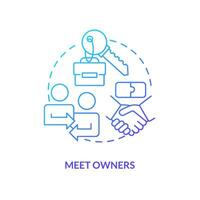 Meet owners blue gradient concept icon. Managing business merger abstract idea thin line illustration. Negotiating shareholders agreement. Isolated outline drawing vector