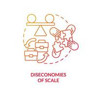 Diseconomies of scale red gradient concept icon. Disadvantage of merger abstract idea thin line illustration. Coordination difficulties. Isolated outline drawing vector