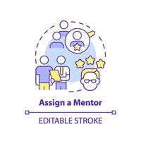 Assign mentor concept icon. Product feature and application training abstract idea thin line illustration. Isolated outline drawing. Editable stroke vector