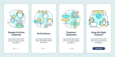 llamada centrar cliente Servicio trabajo inducción móvil aplicación pantalla. recorrido 4 4 pasos editable gráfico instrucciones con lineal conceptos. ui, ux, gui modelo vector