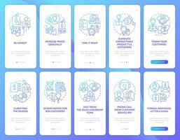 Increasing prices blue gradient onboarding mobile app screen set. Retain client walkthrough 5 steps graphic instructions with linear concepts. UI, UX, GUI template vector