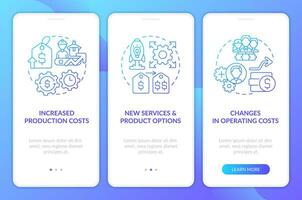 Common reasons for price increase blue gradient onboarding mobile app screen. Walkthrough 3 steps graphic instructions with linear concepts. UI, UX, GUI template vector