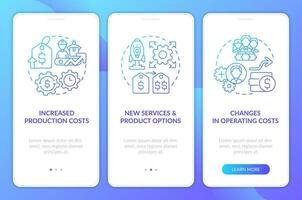 común razones para precio incrementar azul degradado inducción móvil aplicación pantalla. recorrido 3 pasos gráfico instrucciones con lineal conceptos. ui, ux, gui modelo vector