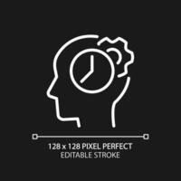 Time for thinking process pixel perfect white linear icon for dark theme. Synchronizing biological clock. Thin line illustration. Isolated symbol for night mode. Editable stroke vector