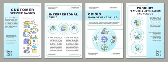 Customer service basics blue gradient brochure template. Workflow rules. Leaflet design with linear icons. 4 vector layouts for presentation, annual reports