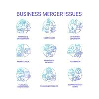 Business merger issues blue gradient concept icons set. Corporate acquisition idea thin line color illustrations. Company owners. Isolated symbols vector