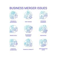 Business merger issues blue gradient concept icons set. Corporate acquisition idea thin line color illustrations. Company owners. Isolated symbols vector