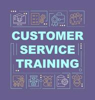 Training of customer service word concepts purple banner. Infographics with editable icons on color background. Isolated typography. Vector illustration with text