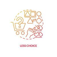 Less choice red gradient concept icon. Mergers drawback abstract idea thin line illustration. Fewer options. Marketing strategy. Low affordability. Isolated outline drawing vector