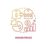 Higher prices red gradient concept icon. Disadvantage of mergers abstract idea thin line illustration. Rising costs. Budget and economy. Isolated outline drawing vector