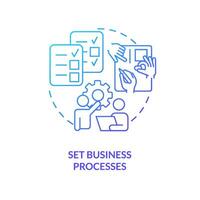 Set business processes blue gradient concept icon. Merge company team effectively abstract idea thin line illustration. Performing tasks. Isolated outline drawing vector