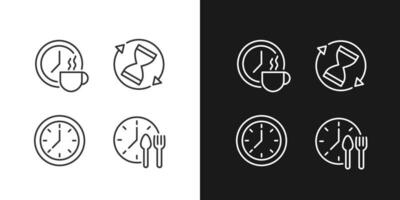 Managing time efficiently pixel perfect linear icons set for dark, light mode. Rotating sandglass. Break period. Clock. Thin line symbols for night, day theme. Isolated illustrations. Editable stroke vector