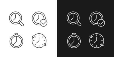 Time management pixel perfect linear icons set for dark, light mode. Deadline approval. Countdown timer. Period. Thin line symbols for night, day theme. Isolated illustrations. Editable stroke vector