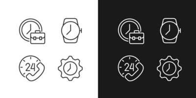Keep track of hours pixel perfect linear icons set for dark, light mode. Working hours. Wrist watch. 24 hour support. Thin line symbols for night, day theme. Isolated illustrations. Editable stroke vector