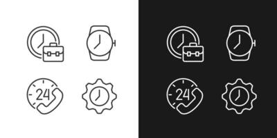 Keep track of hours pixel perfect linear icons set for dark, light mode. Working hours. Wrist watch. 24 hour support. Thin line symbols for night, day theme. Isolated illustrations. Editable stroke vector