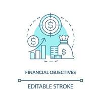 Financial objectives turquoise concept icon. Company budget. Project management abstract idea thin line illustration. Isolated outline drawing. Editable stroke vector
