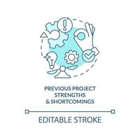 Previous project strengths and shortcomings turquoise concept icon. Work planning abstract idea thin line illustration. Isolated outline drawing. Editable stroke vector