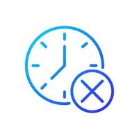 reloj con cruzar marca píxel Perfecto degradado lineal vector icono. digital reloj con X signo. cancelado cita. Delgado línea color símbolo. moderno estilo pictograma. vector aislado contorno dibujo