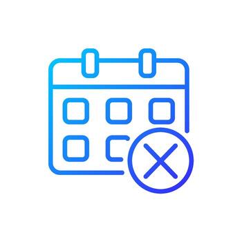 Decline event in calendar pixel perfect gradient linear vector icon. Delete meeting. Remove task. Cancel appointment. Thin line color symbol. Modern style pictogram. Vector isolated outline drawing