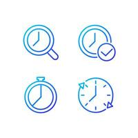 Time management pixel perfect gradient linear vector icons set. Deadline approval. Countdown timer. Period. Thin line contour symbol designs bundle. Isolated outline illustrations collection