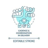 Cadence, coordination in delivery turquoise concept icon. Government transformation abstract idea thin line illustration. Isolated outline drawing. Editable stroke vector