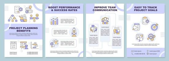 Project planning benefits purple brochure template. Leaflet design with linear icons. Editable 4 vector layouts for presentation, annual reports