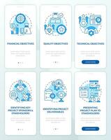 proyecto administración procesos azul inducción móvil aplicación pantallas colocar. recorrido 3 pasos editable gráfico instrucciones con lineal conceptos. ui, ux, gui modelo vector