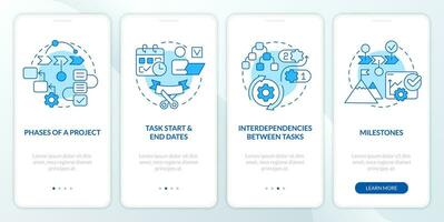 proyecto plan partes azul inducción móvil aplicación pantalla. tarea administración recorrido 4 4 pasos editable gráfico instrucciones con lineal conceptos. ui, ux, gui modelo vector