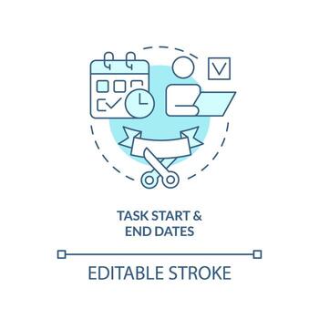 Task start and end dates turquoise concept icon. Completion. Project plan includes abstract idea thin line illustration. Isolated outline drawing. Editable stroke vector