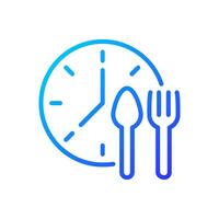 Lunchtime pixel perfect gradient linear vector icon. Manage nutrition schedule. Take lunch break at work. Meal periods. Thin line color symbol. Modern style pictogram. Vector isolated outline drawing
