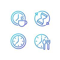 Managing time efficiently pixel perfect gradient linear vector icons set. Rotating sandglass. Break period. Clock. Thin line contour symbol designs bundle. Isolated outline illustrations collection