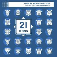 Icon Set Animal Head. related to Animal symbol. long shadow style. simple design editable. simple illustration vector