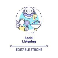 Social listening concept icon. Target audience. Keyword research. Brand development. Data driven. Reputation management abstract idea thin line illustration. Isolated outline drawing. Editable stroke vector