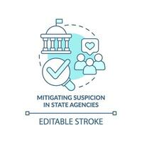 Mitigating suspicion turquoise concept icon. Public service delivery change abstract idea thin line illustration. Isolated outline drawing. Editable stroke vector