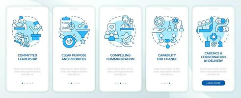Government transformation blue onboarding mobile app screen. Walkthrough 5 steps editable graphic instructions with linear concepts. UI, UX, GUI template vector
