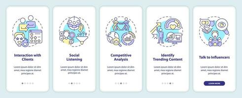 Trendspotting tips onboarding mobile app screen. Market analysis walkthrough 5 steps editable graphic instructions with linear concepts. UI, UX, GUI template vector