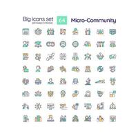Micro community RGB color icons set. Social connection. Support network. Build community. Social circle. Isolated vector illustrations. Simple filled line drawings collection. Editable stroke