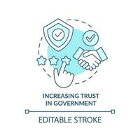 Increasing trust in government turquoise concept icon. Public service delivery change abstract idea thin line illustration. Isolated outline drawing. Editable stroke vector